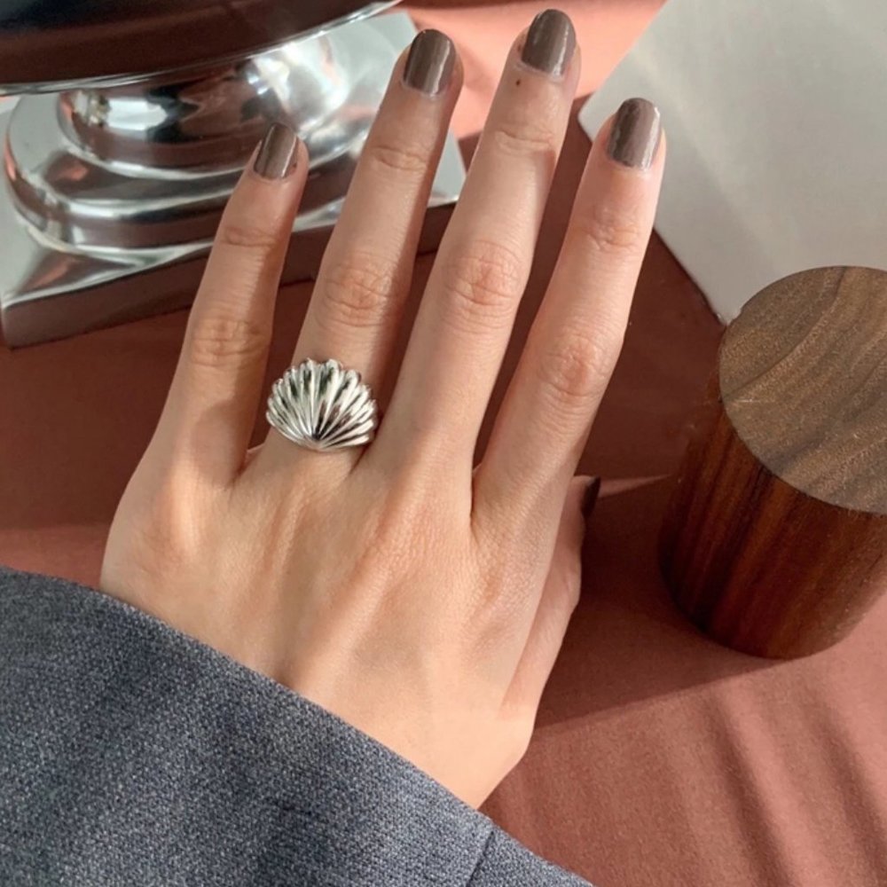 925 Sterling Silver Shell Wide Adjustable Ring